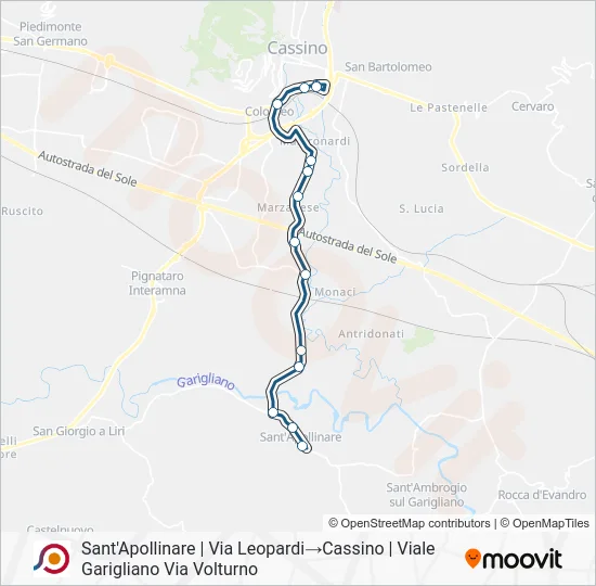 Percorso linea bus COTRAL