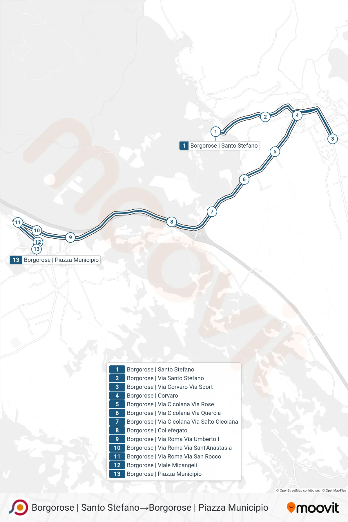 Linea COTRAL bus (Borgorose | Santo Stefano→Borgorose | Piazza Municipio) - Percorsi e fermate sulla mappa