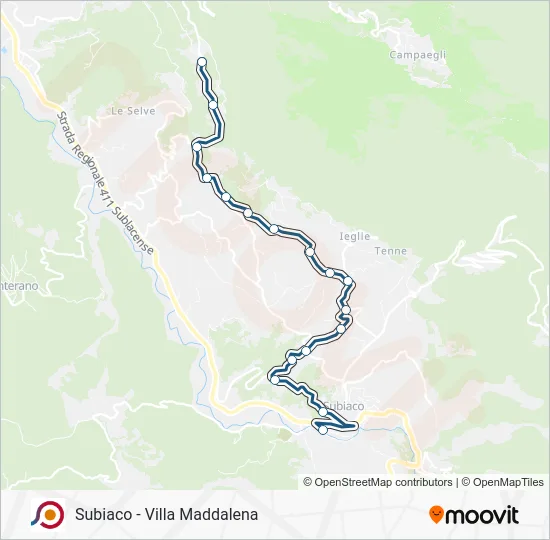 Percorso linea bus COTRAL