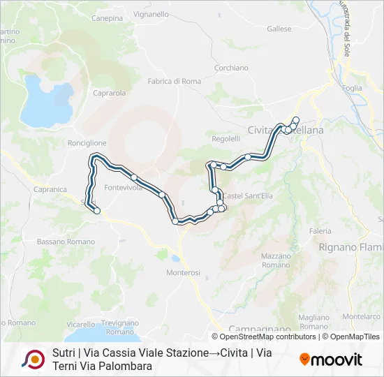Percorso linea bus COTRAL