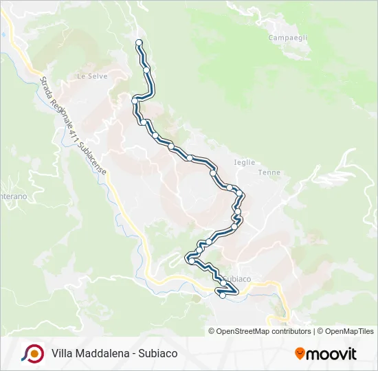 Percorso linea bus COTRAL