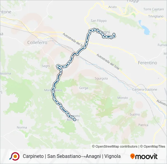 Percorso linea bus COTRAL