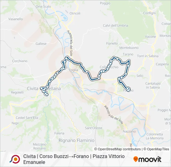 Percorso linea bus COTRAL