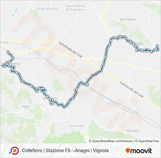 Percorso linea bus COTRAL
