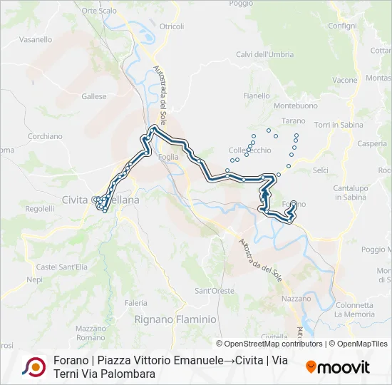 Percorso linea bus COTRAL