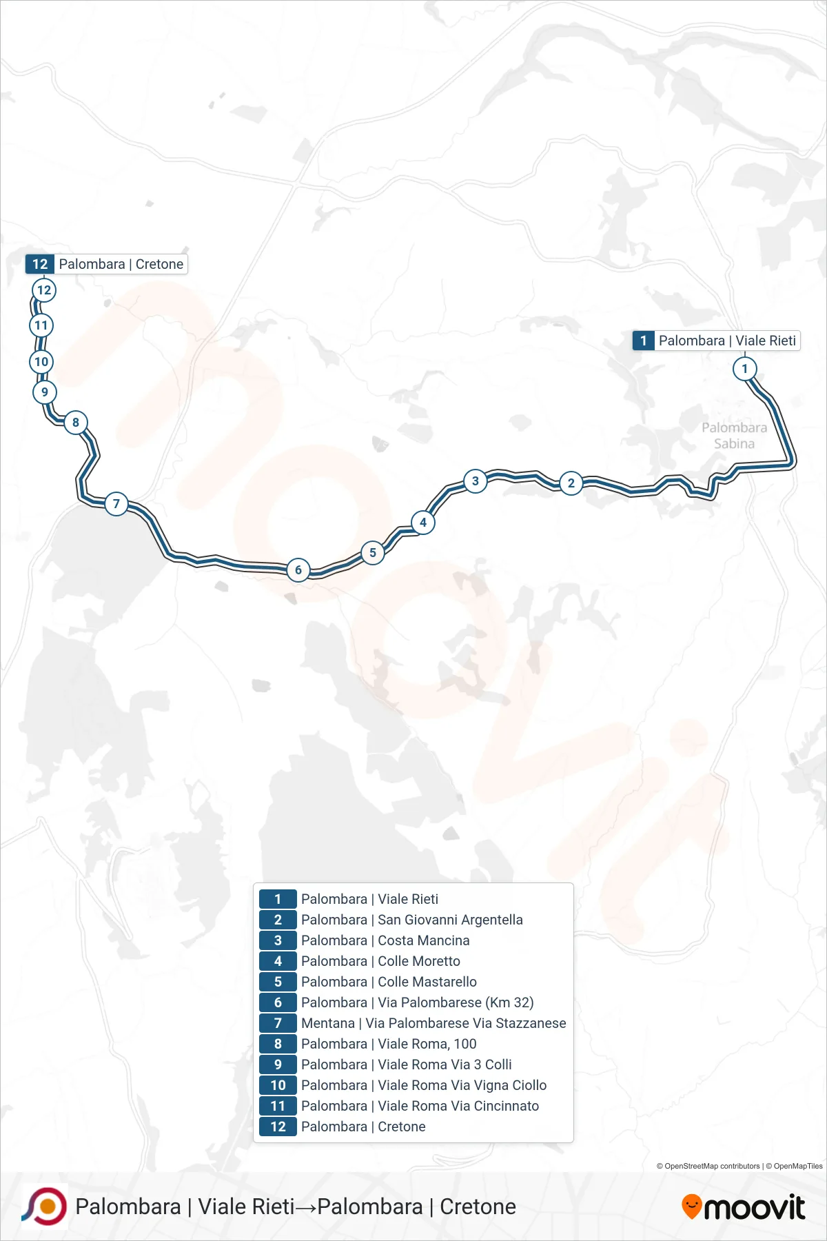 Linea COTRAL bus (Palombara | Viale Rieti→Palombara | Cretone) - Percorsi e fermate sulla mappa