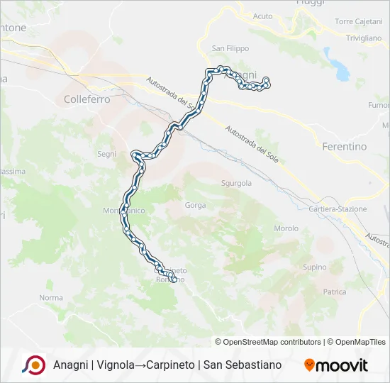 Percorso linea bus COTRAL