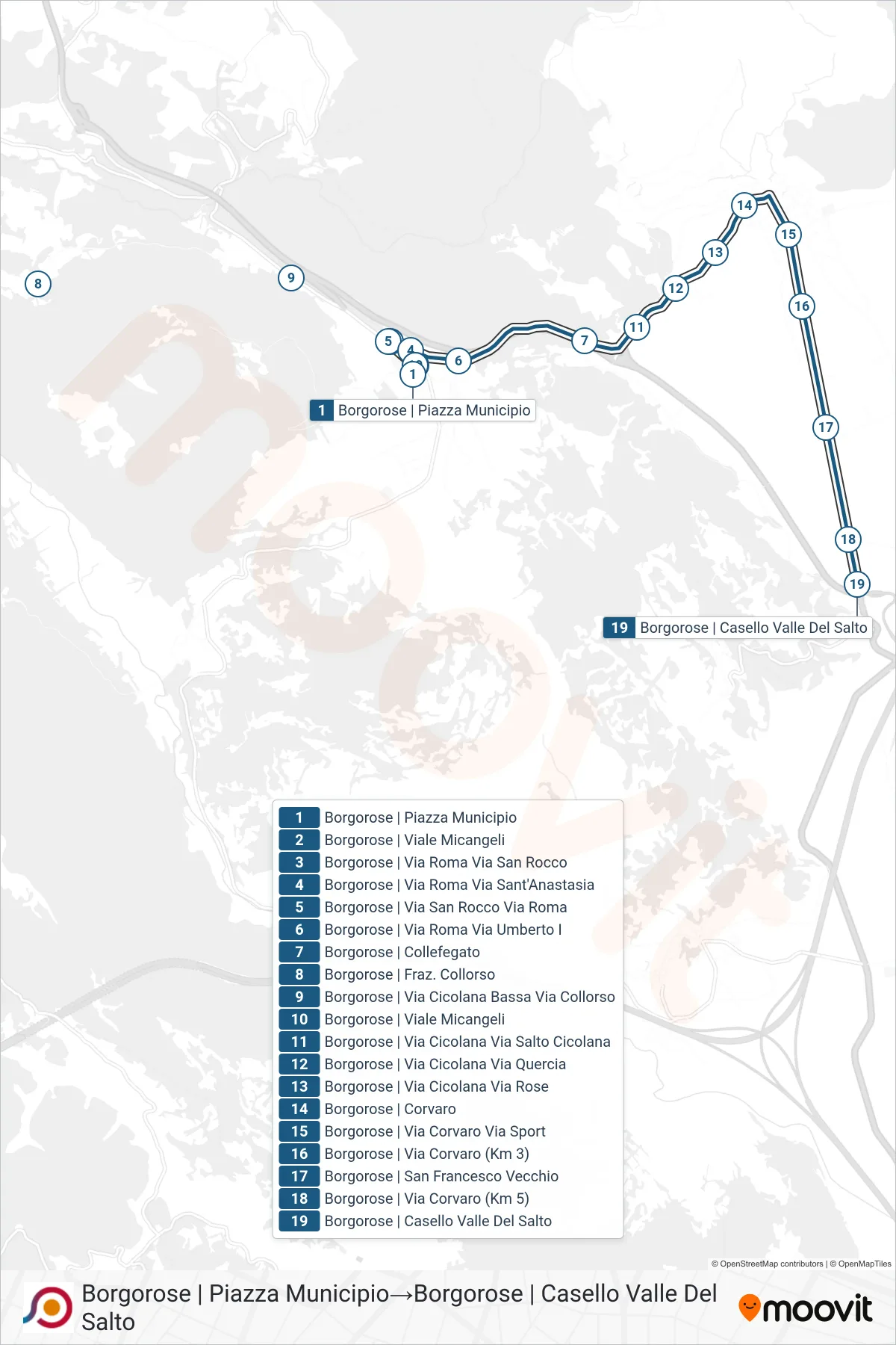 Linea COTRAL bus (Borgorose | Piazza Municipio→Borgorose | Casello Valle Del Salto) - Percorsi e fermate sulla mappa