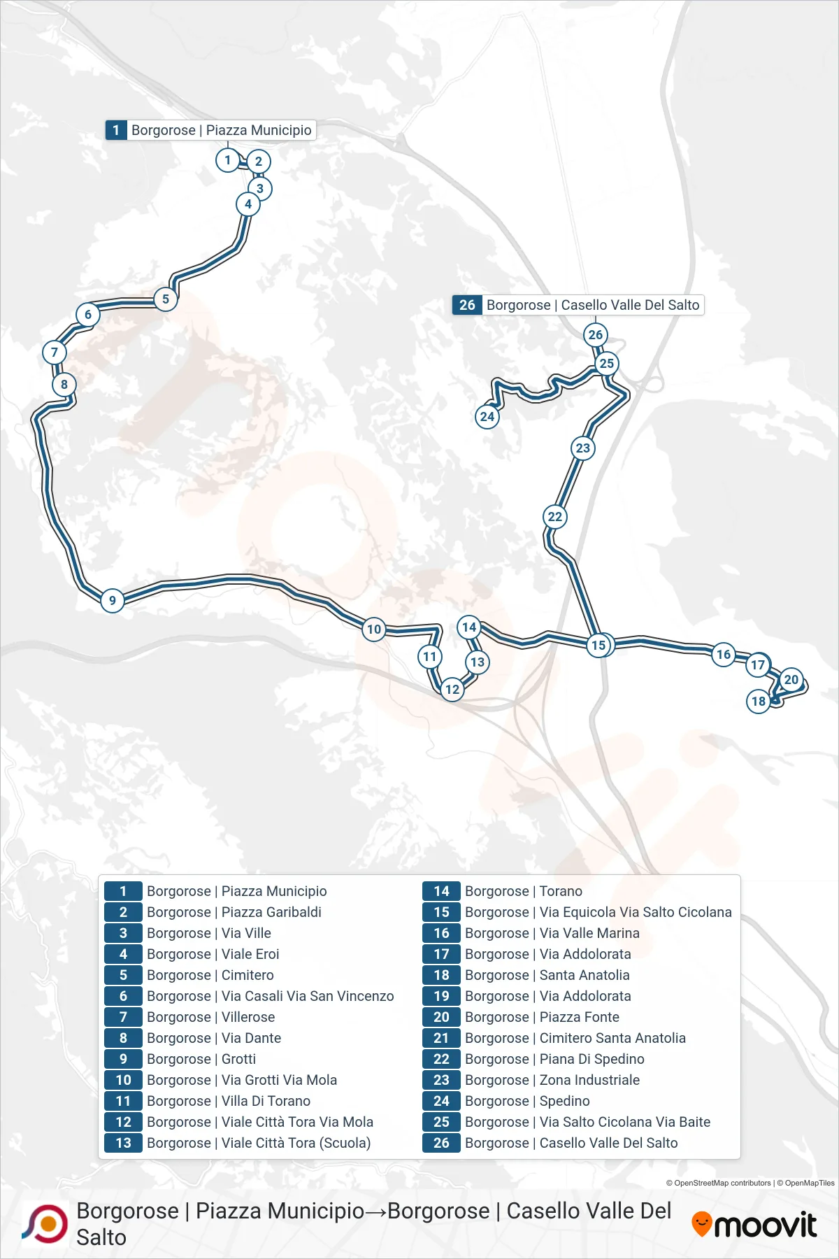 Linea COTRAL  bus (Borgorose | Piazza Municipio‎→Borgorose | Casello Valle Del Salto) - Percorsi e fermate sulla mappa