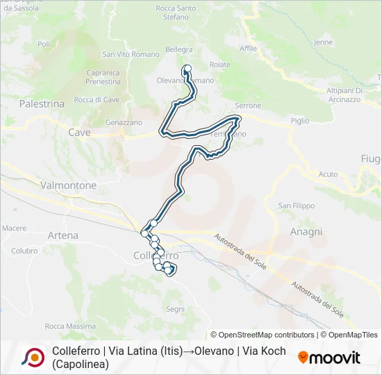 Percorso linea bus COTRAL