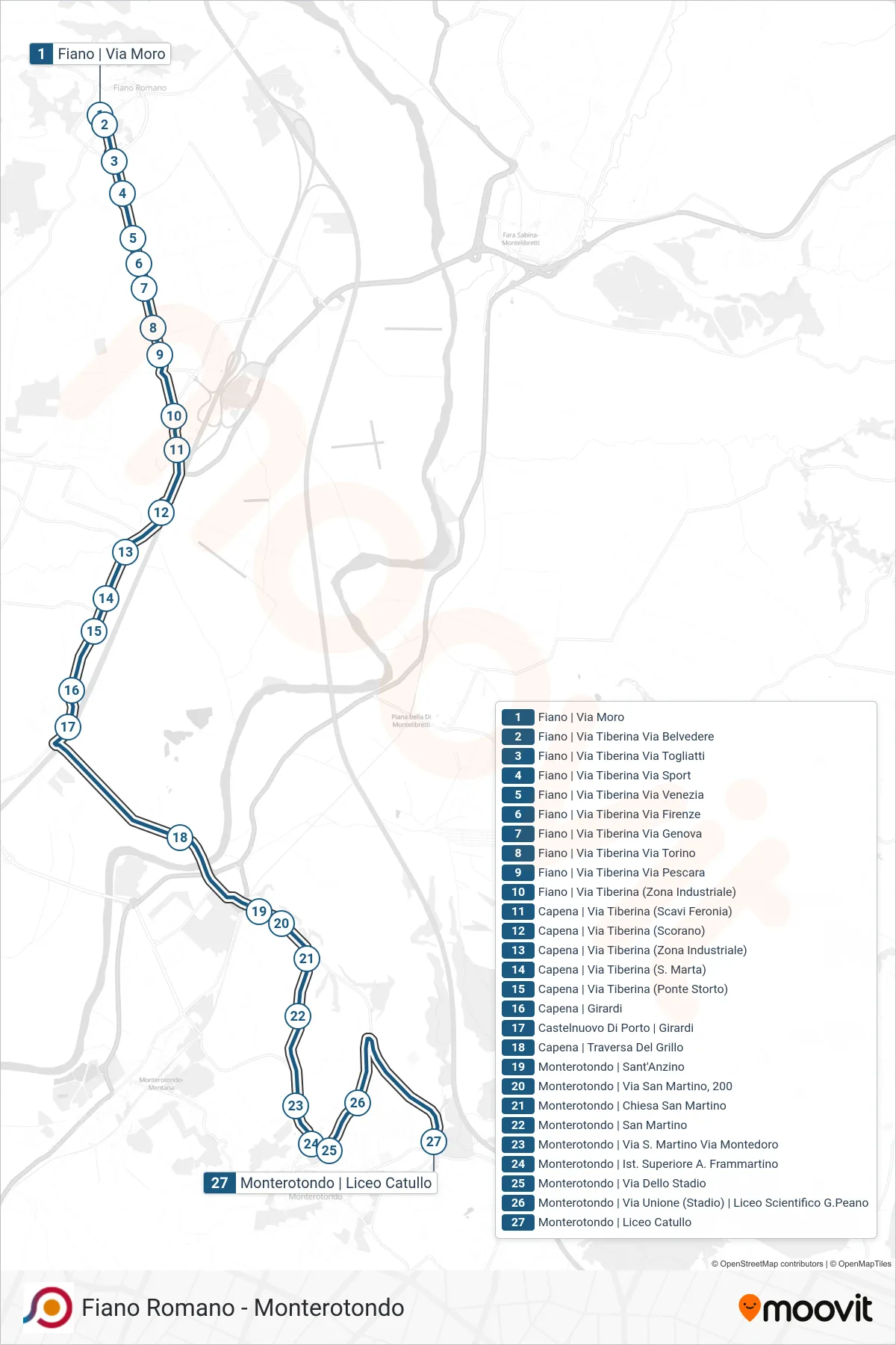 Linea COTRAL bus (Fiano | Via Moro→Monterotondo | Liceo Catullo) - Percorsi e fermate sulla mappa