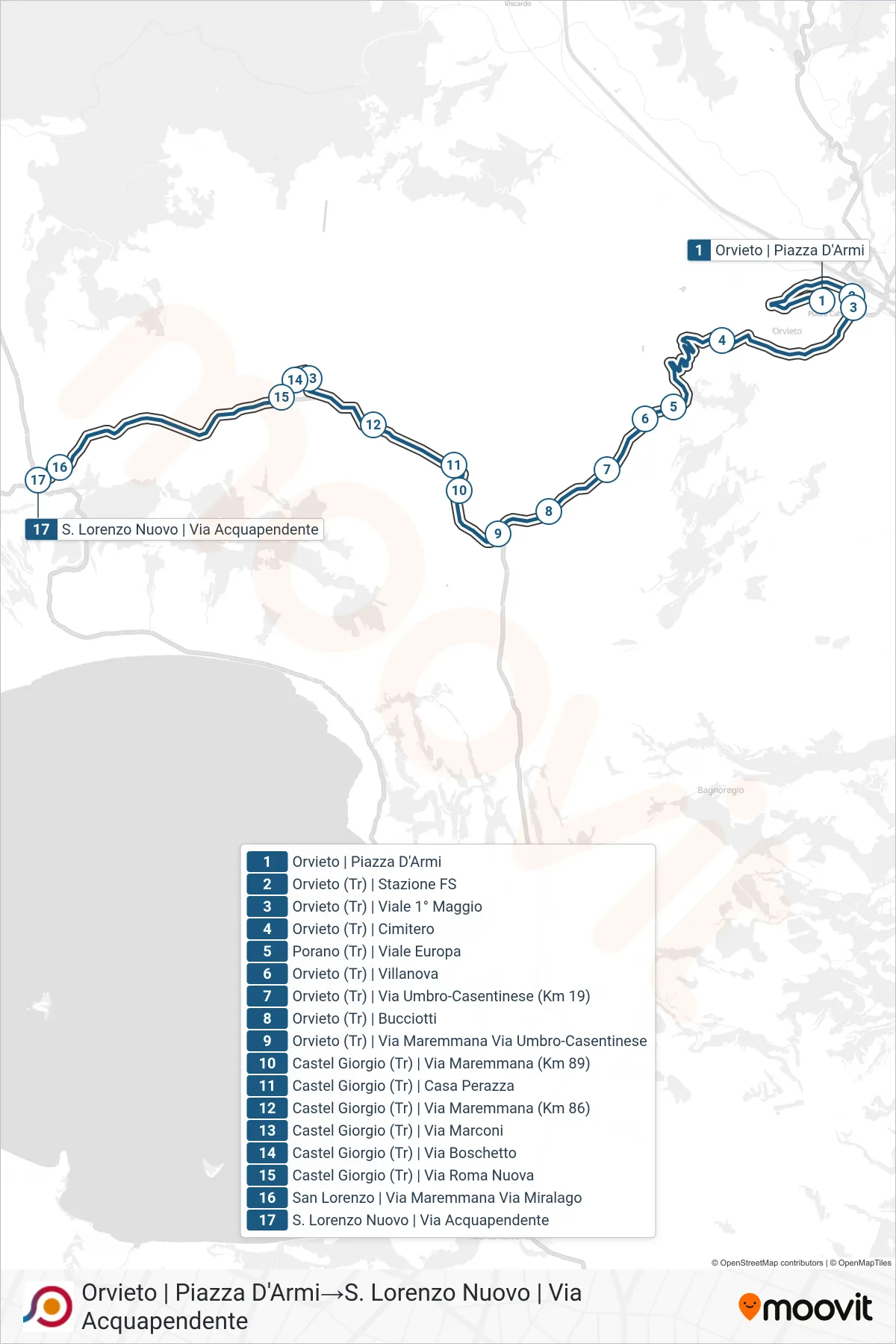 Linea COTRAL bus (Orvieto | Piazza D'Armi→S. Lorenzo Nuovo | Via Acquapendente) - Percorsi e fermate sulla mappa