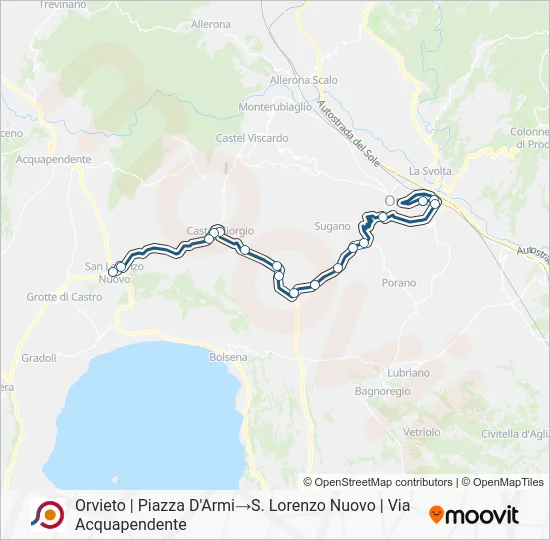 Percorso linea bus COTRAL
