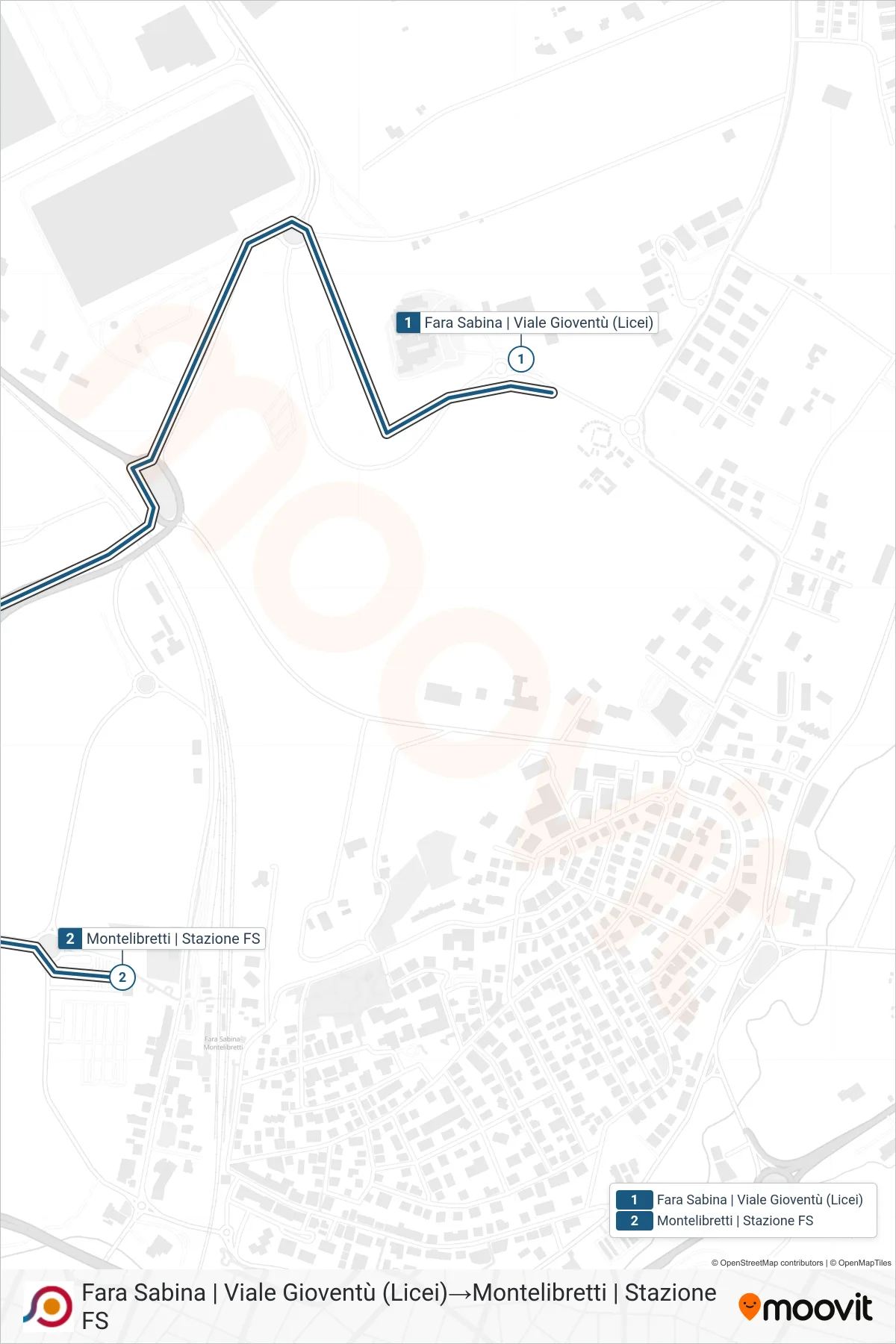 Linea COTRAL bus (Fara Sabina | Viale Gioventù (Licei)→Montelibretti | Stazione FS) - Percorsi e fermate sulla mappa