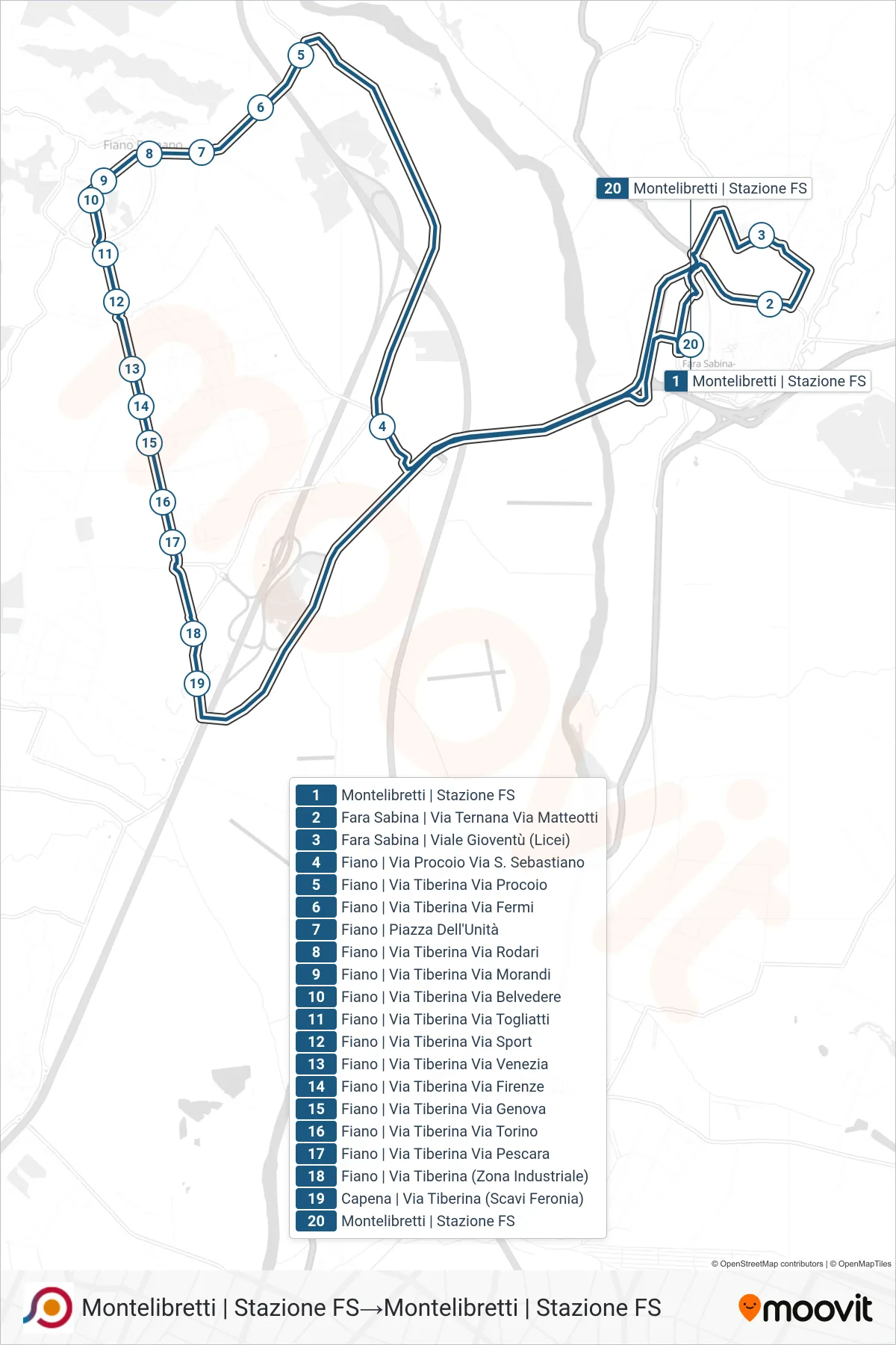 Linea COTRAL  bus (Montelibretti | Stazione FS‎→Montelibretti | Stazione FS) - Percorsi e fermate sulla mappa