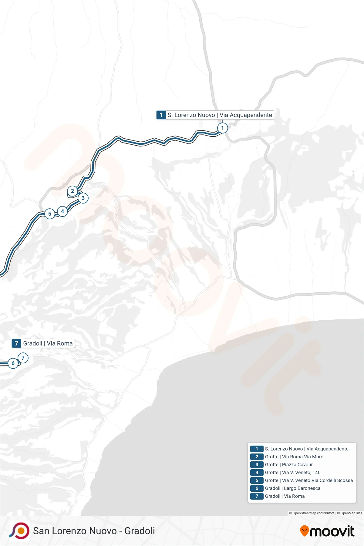Linea COTRAL  bus (S. Lorenzo Nuovo | Via Acquapendente‎→Gradoli | Via Roma) - Percorsi e fermate sulla mappa