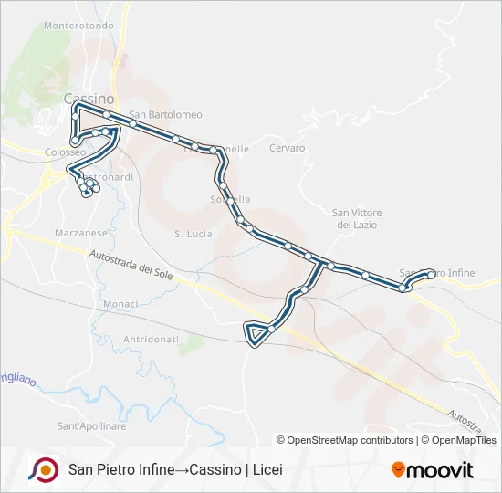 Percorso linea bus COTRAL