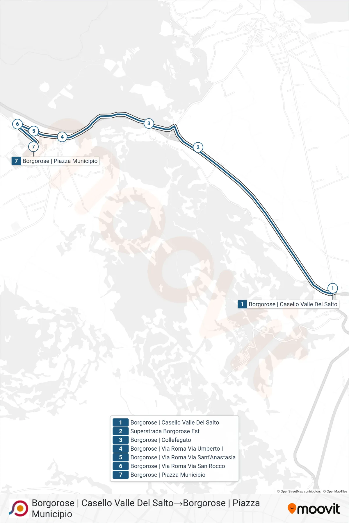 Linea COTRAL bus (Borgorose | Casello Valle Del Salto→Borgorose | Piazza Municipio) - Percorsi e fermate sulla mappa