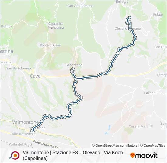 Percorso linea bus COTRAL