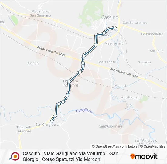 Percorso linea bus COTRAL
