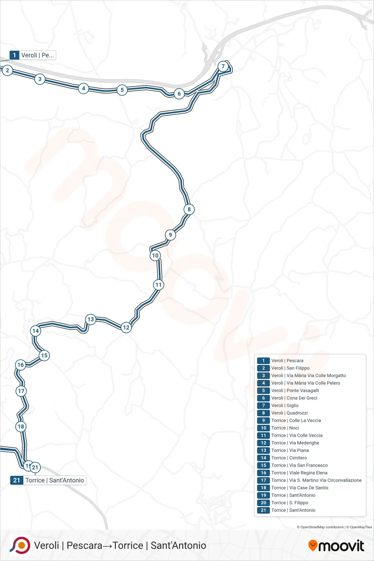 Linea COTRAL bus (Veroli | Pescara→Torrice | Sant'Antonio) - Percorsi e fermate sulla mappa