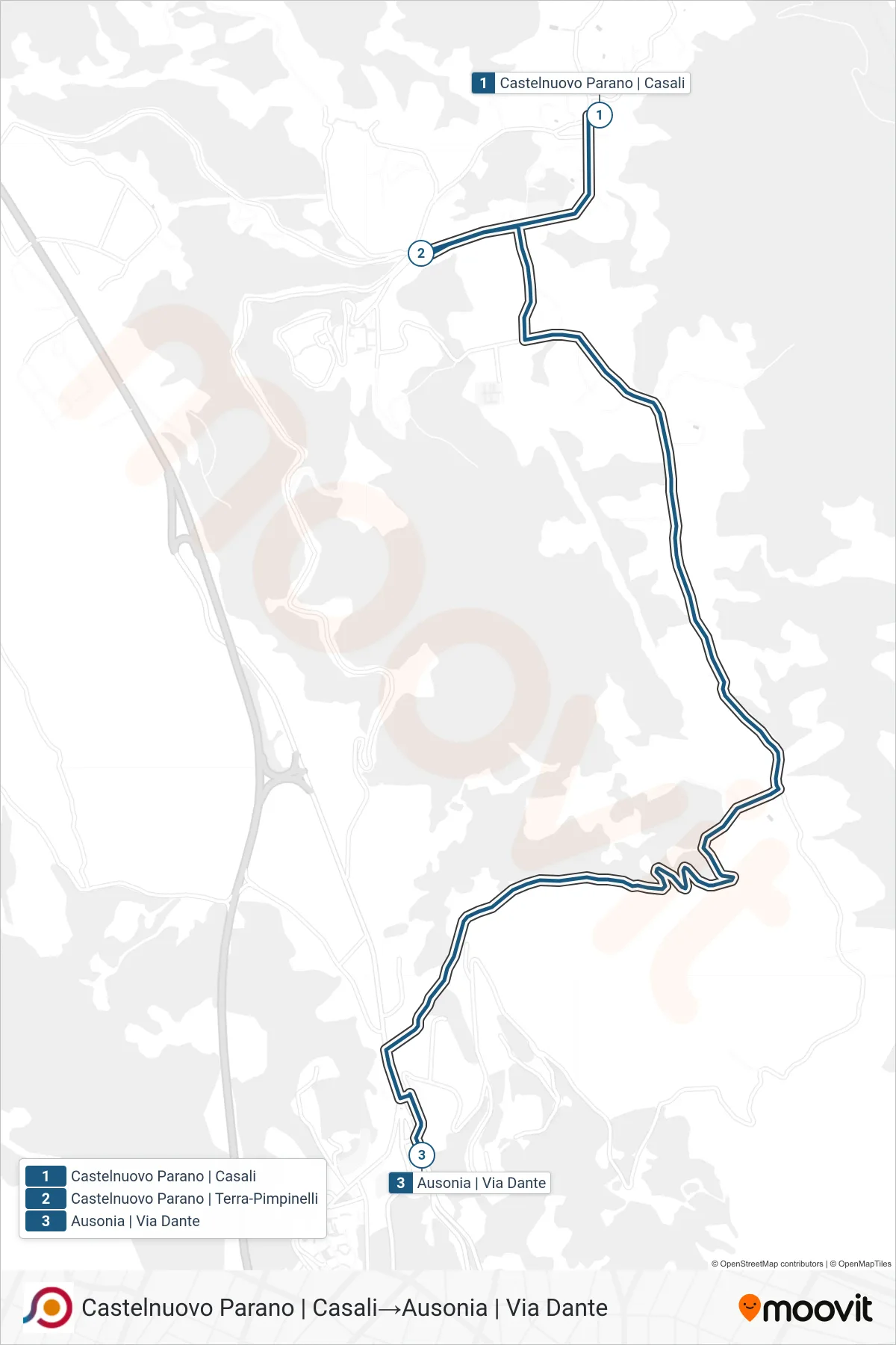 Linea COTRAL bus (Castelnuovo Parano | Casali→Ausonia | Via Dante) - Percorsi e fermate sulla mappa