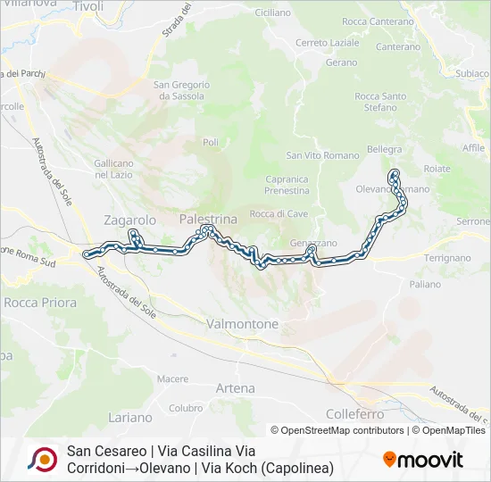 Percorso linea bus COTRAL