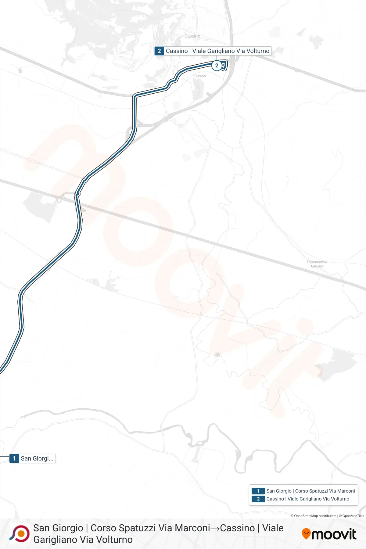 Linea COTRAL bus (San Giorgio | Corso Spatuzzi Via Marconi→Cassino | Viale Garigliano Via Volturno) - Percorsi e fermate sulla mappa