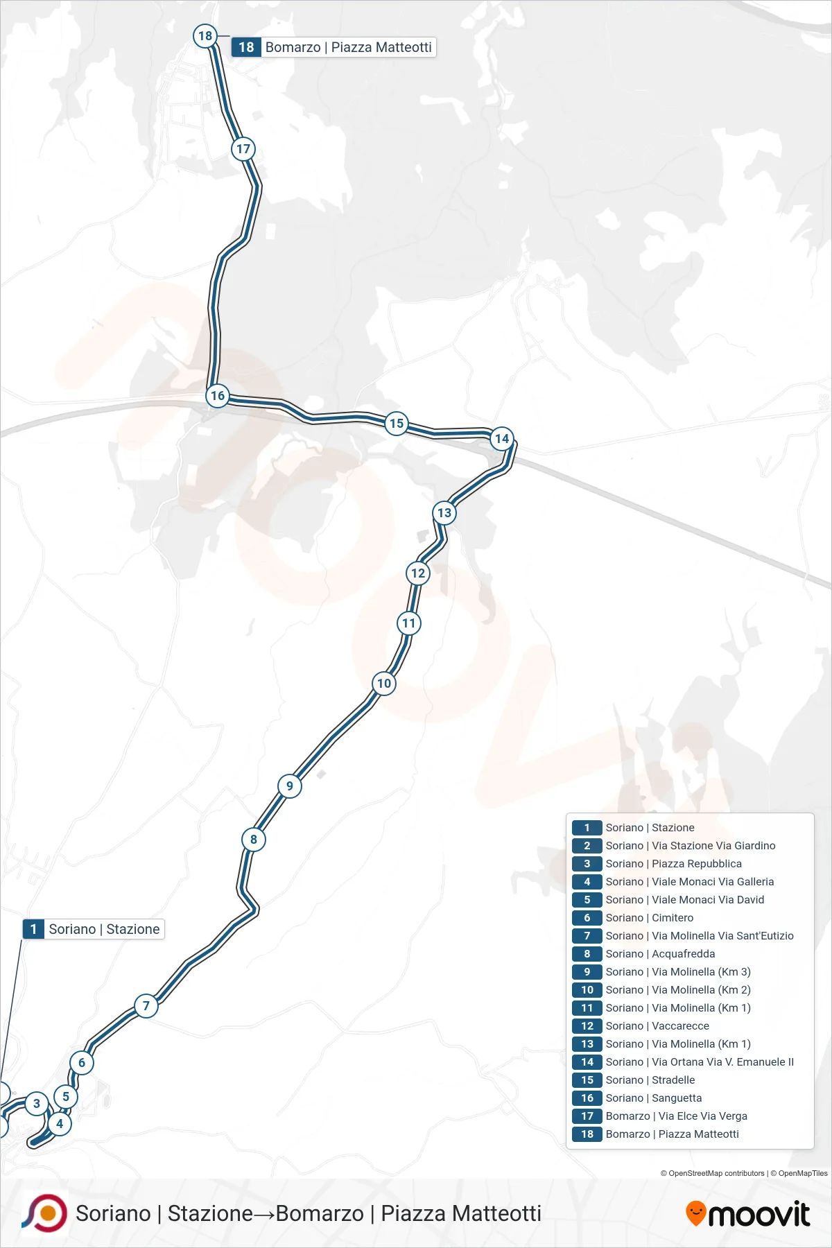 Linea COTRAL bus (Soriano | Stazione→Bomarzo | Piazza Matteotti) - Percorsi e fermate sulla mappa