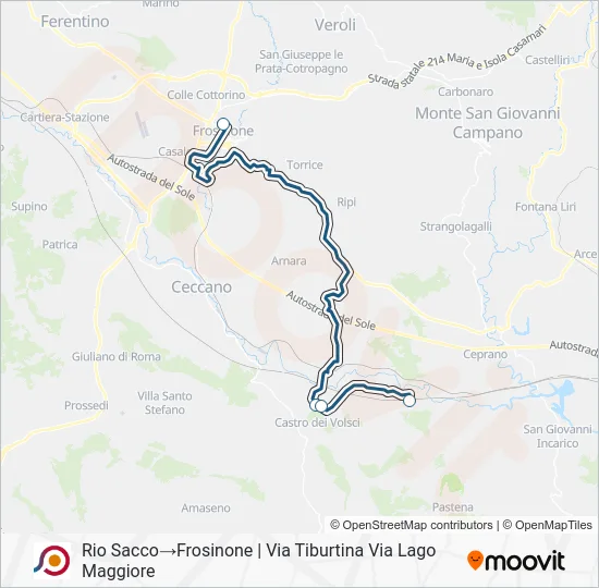 Percorso linea bus COTRAL