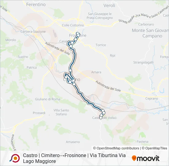 Percorso linea bus COTRAL