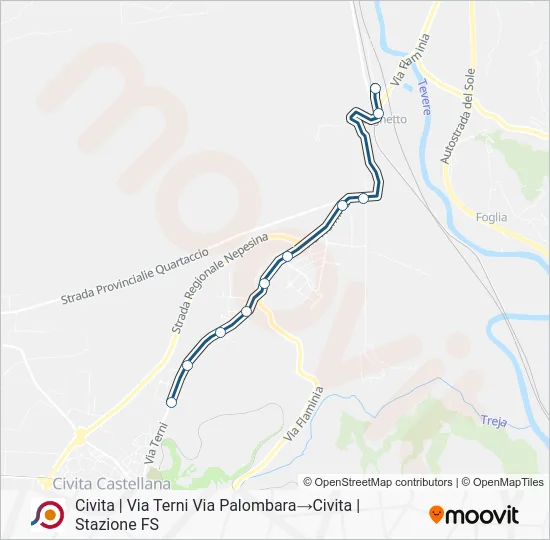 Percorso linea bus COTRAL