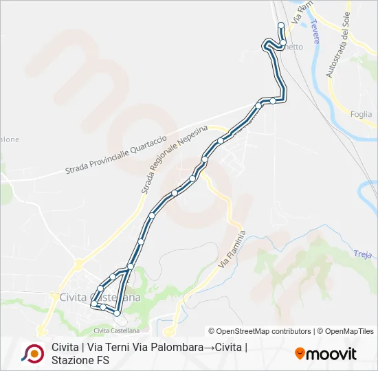 Percorso linea bus COTRAL
