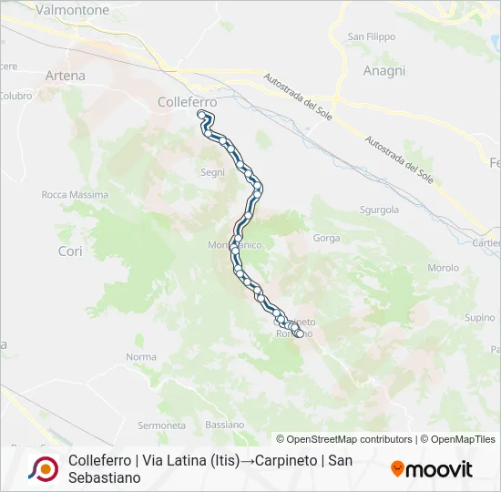 Percorso linea bus COTRAL