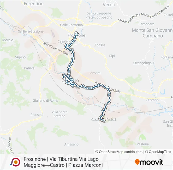 Percorso linea bus COTRAL