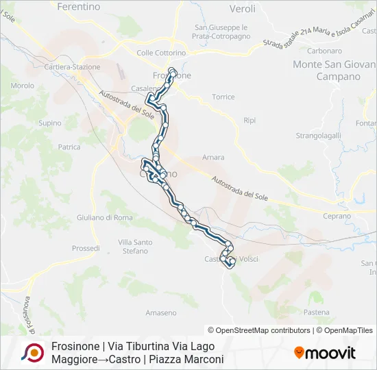 Percorso linea bus COTRAL