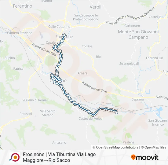 Percorso linea bus COTRAL