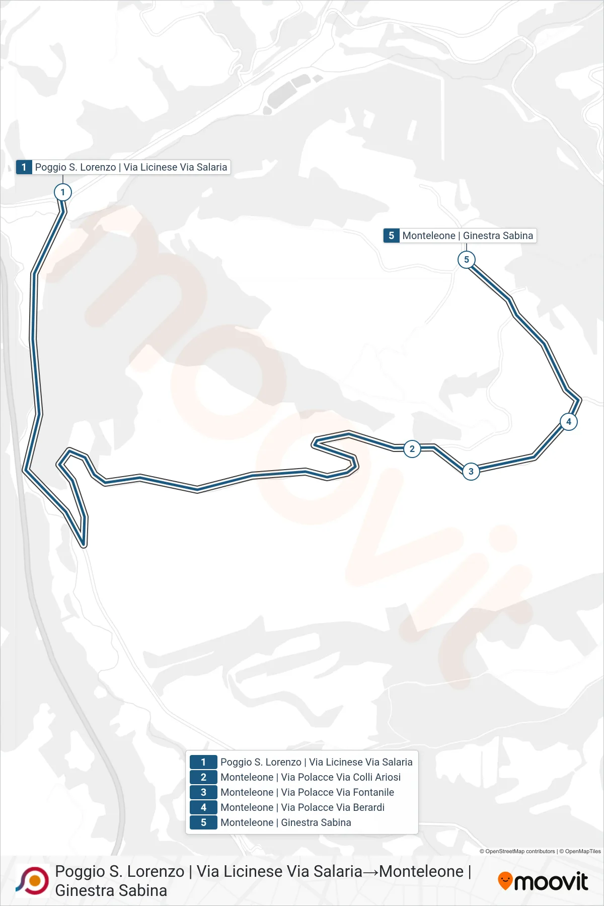Linea COTRAL bus (Poggio S. Lorenzo | Via Licinese Via Salaria→Monteleone | Ginestra Sabina) - Percorsi e fermate sulla mappa