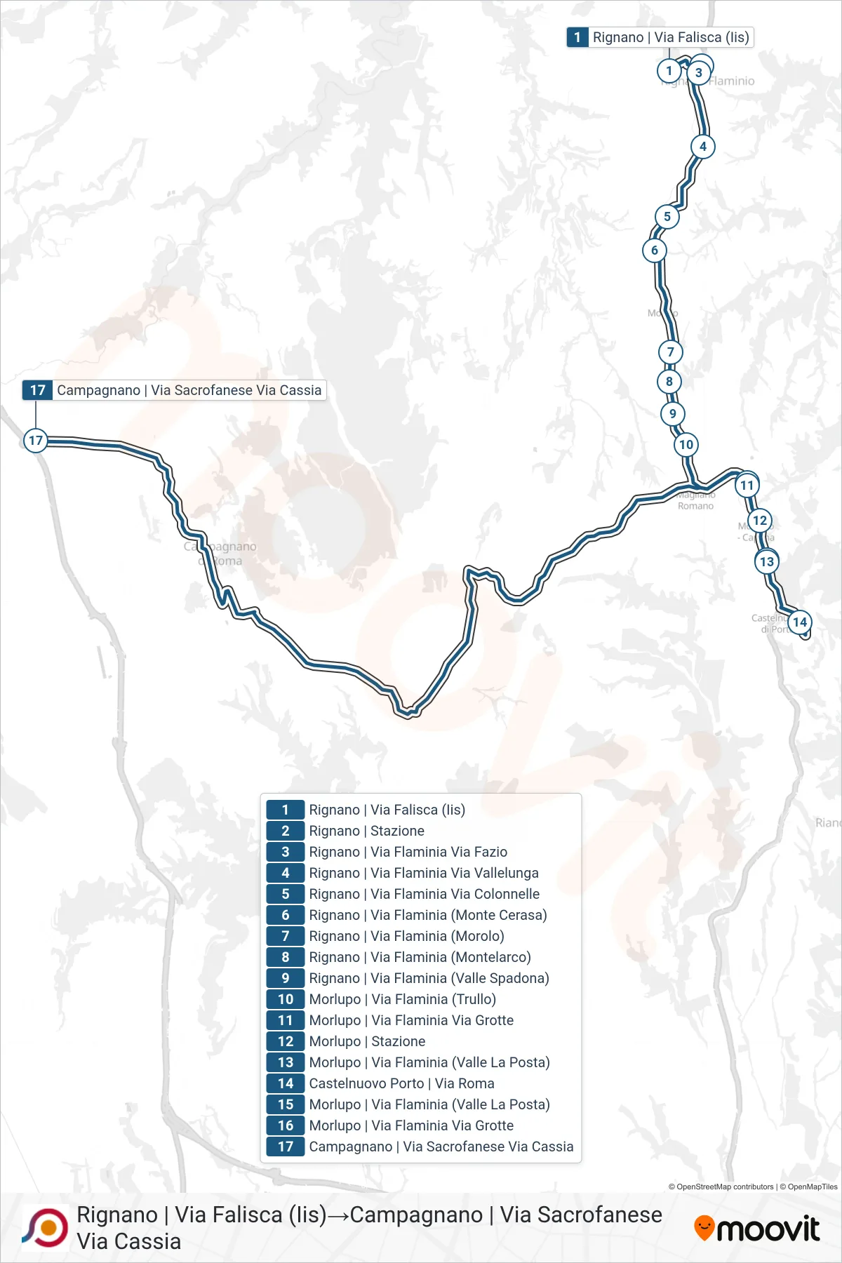 Linea COTRAL bus (Rignano | Via Falisca (Iis)→Campagnano | Via Sacrofanese Via Cassia) - Percorsi e fermate sulla mappa