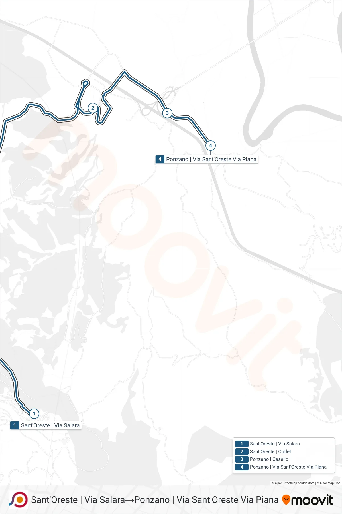 Linea COTRAL bus (Sant'Oreste | Via Salara→Ponzano | Via Sant'Oreste Via Piana) - Percorsi e fermate sulla mappa