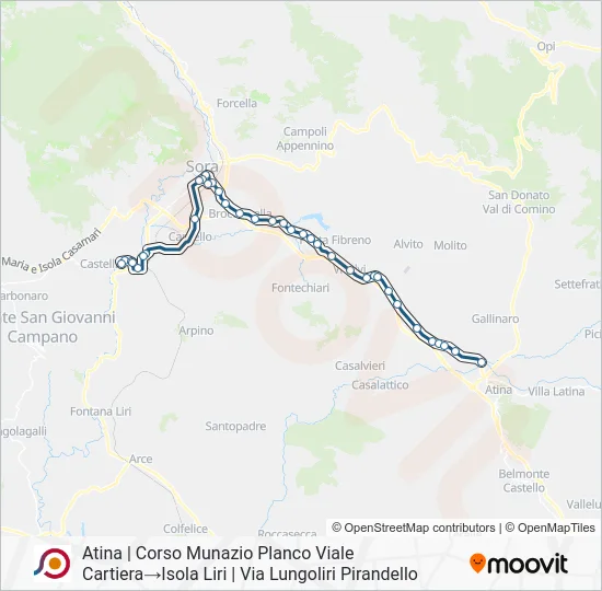 Percorso linea bus COTRAL