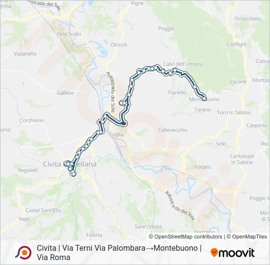 Percorso linea bus COTRAL