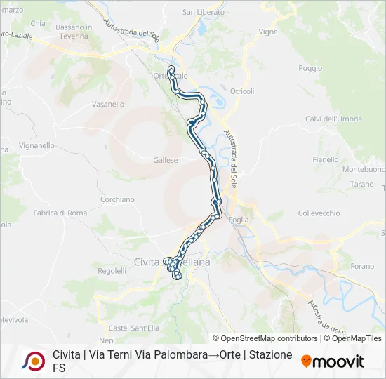 Percorso linea bus COTRAL