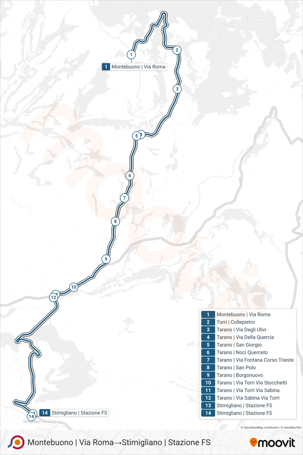 COTRAL bus Line (Montebuono via Roma→Stimigliano | Train Station) route and stops on a map