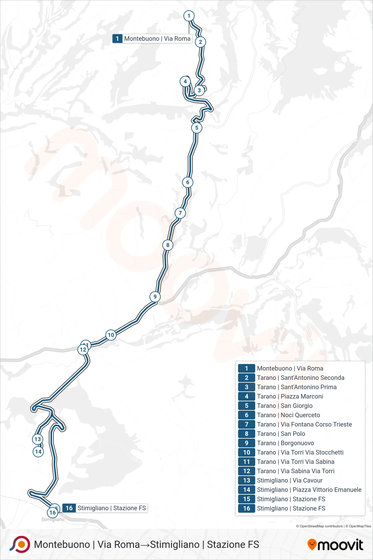 Linea COTRAL bus (Montebuono | Via Roma→Stimigliano | Stazione FS) - Percorsi e fermate sulla mappa