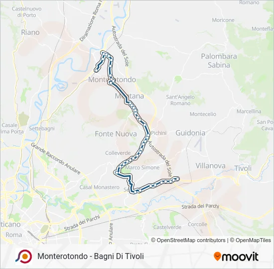 Percorso linea bus COTRAL