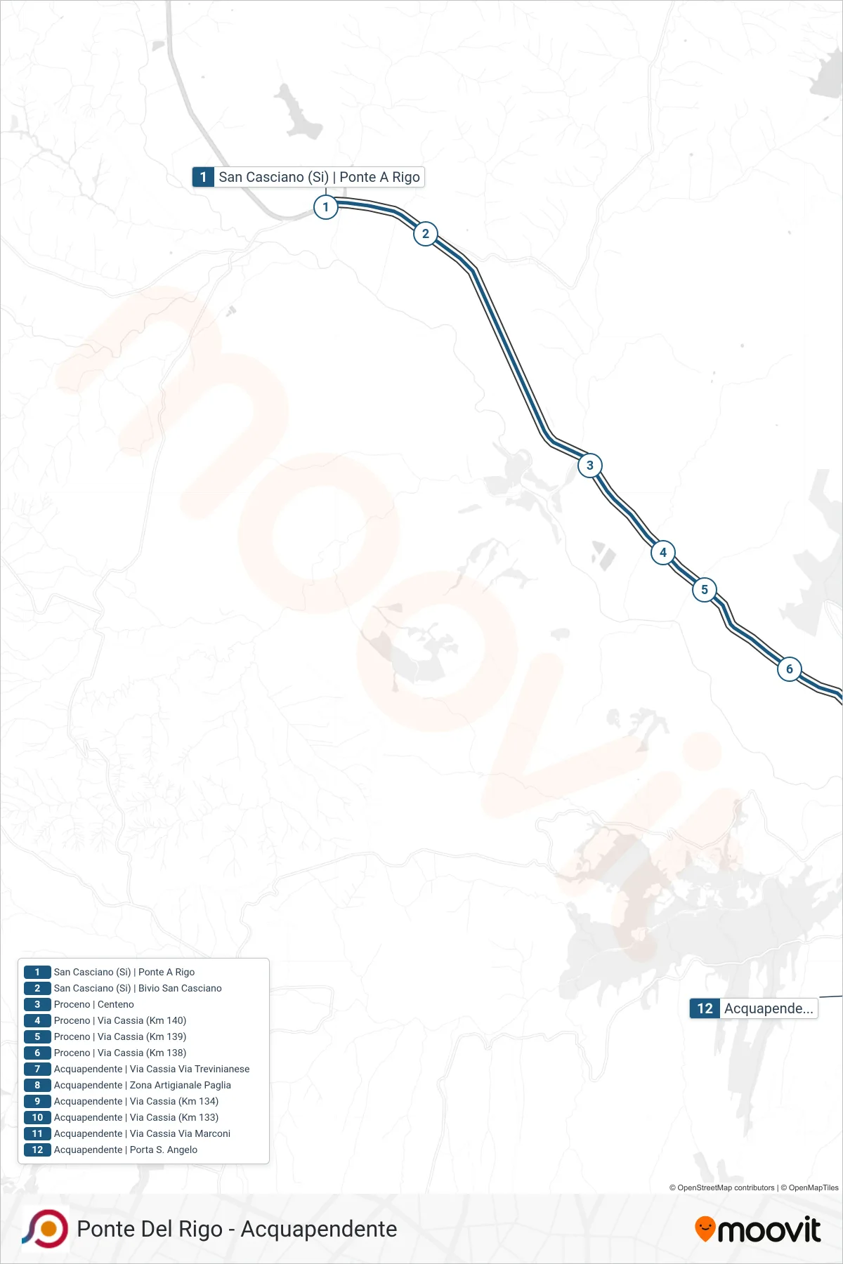 Linea COTRAL bus (San Casciano (Si) | Ponte A Rigo→Acquapendente | Porta S. Angelo) - Percorsi e fermate sulla mappa