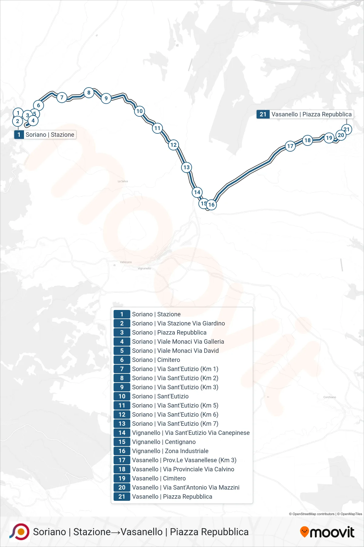Linea COTRAL bus (Soriano | Stazione→Vasanello | Piazza Repubblica) - Percorsi e fermate sulla mappa