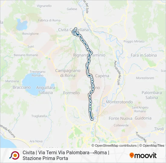 Percorso linea bus COTRAL