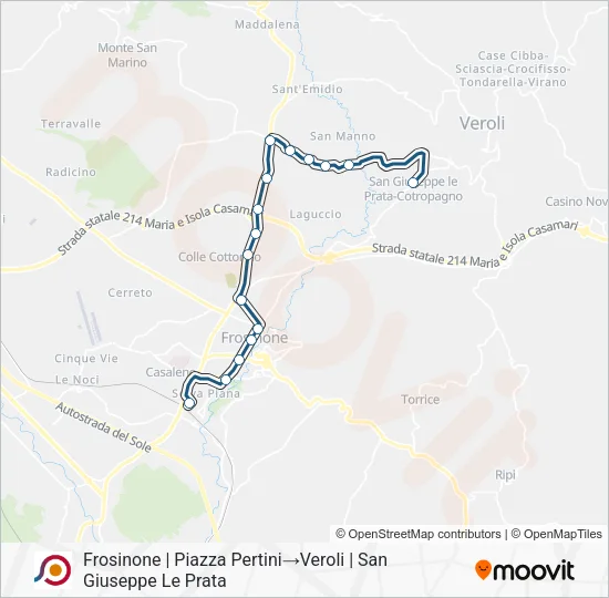 Percorso linea bus COTRAL